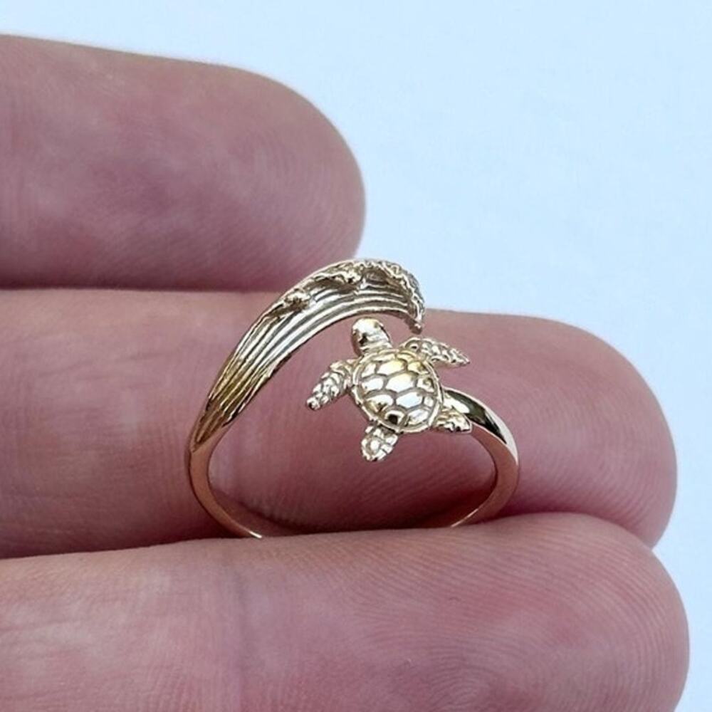 Bronze Adjustable Sea Turtle with Wave Ring